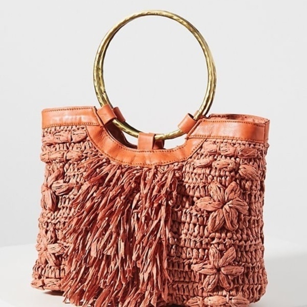 Anthrpologie Rosalie Pink Fringe Mini Tote